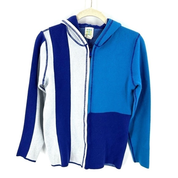 Title Nine Sz Medium Wool Blend Color Block Full Zip Hooded Sweater Jacket Blue - Picture 1 of 9